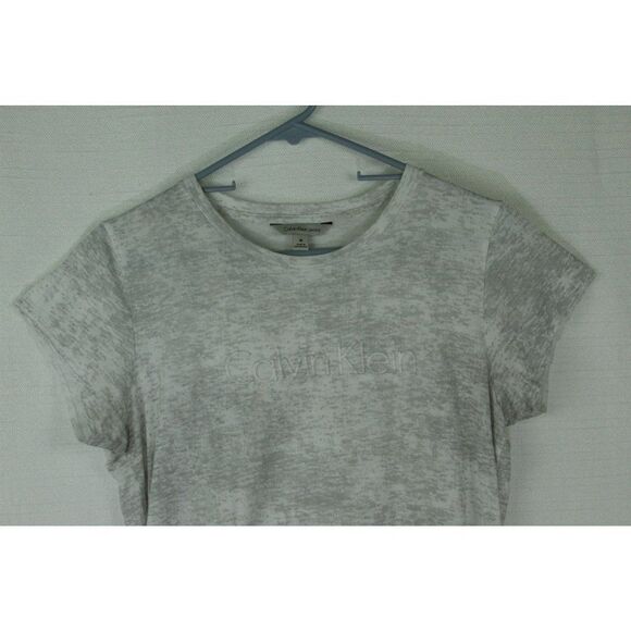 Calvin Klein T-Shirt Top Short Sleeves Raw Hem Logo Womens M Gray - Picture 2 of 9